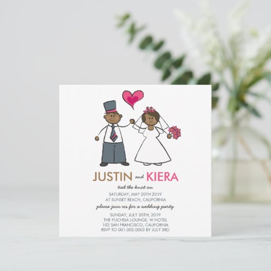 Net getrouwd Cartoon bruiloft paar aankondiging (Staand voorkant)