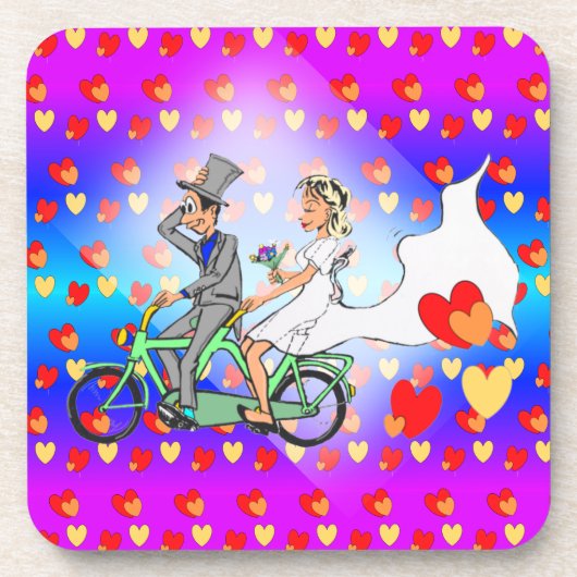 Net Getrouwd Cartoon Viering Onderzetters (Voorkant)