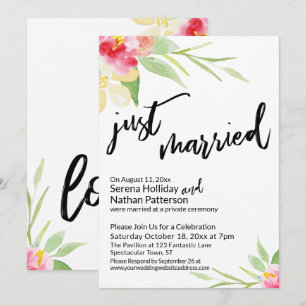 Net Getrouwd Casual Typografie, Waterverf Bloemen Kaart