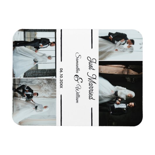 Net getrouwd Custom 4 foto bruiloft Magneet (Horizontaal)