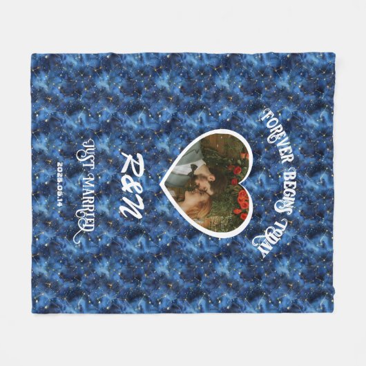 Net Getrouwd Custom Foto & Naam Fleece Deken (Voorkant (Horizontaal))