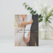 Net getrouwd Cute script huwelijksfoto Briefkaart (Staand voorkant)