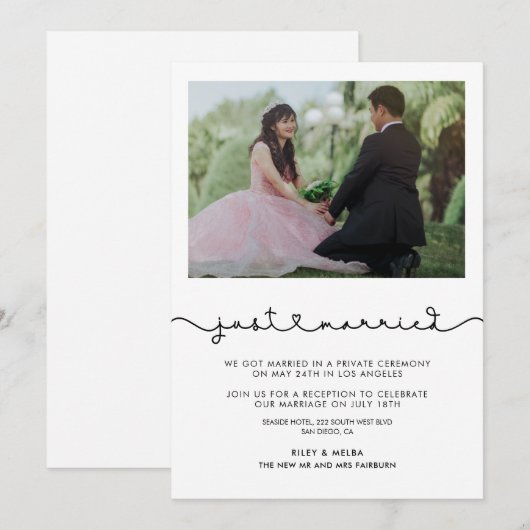 Net getrouwd Cute verbindend hart lettertype kaart (Voorkant / Achterkant)