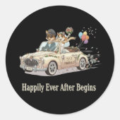 Net Getrouwd Dierenkoppel Trouwauto Ronde Sticker (Voorkant)