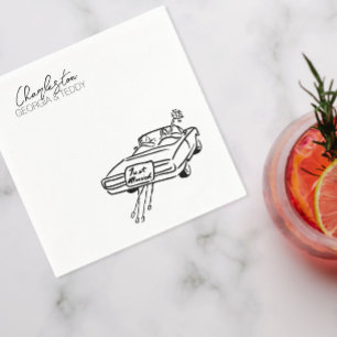 Net getrouwd Doodle Car Wedding cocktail servet