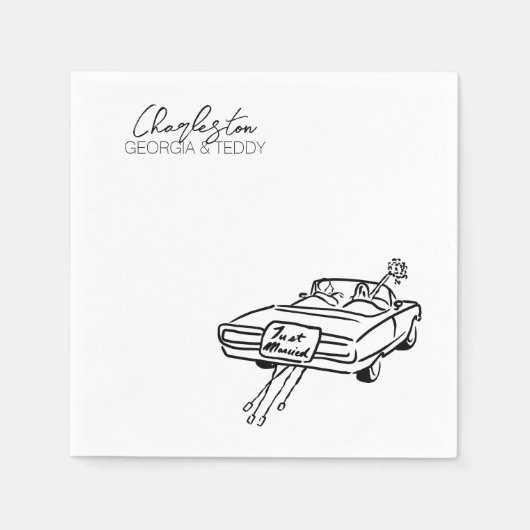 Net getrouwd Doodle Car Wedding cocktail servet (Voorkant)