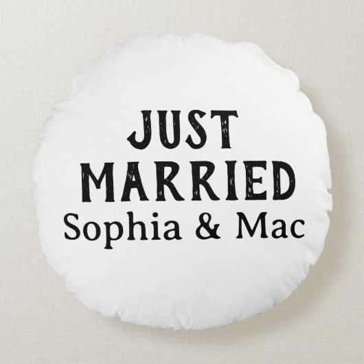 Net getrouwd Eenvoudig Stijlvol Modern Minimaal Zw Rond Kussen (Voorkant)