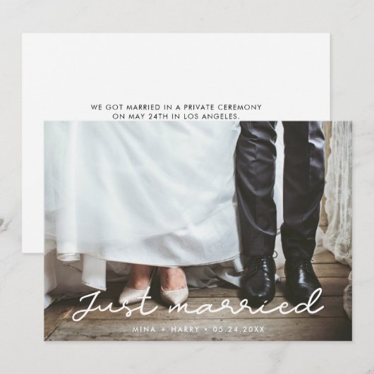 Net getrouwd Eenvoudige bruiloft fotokaart Aankondiging (Voorkant / Achterkant)