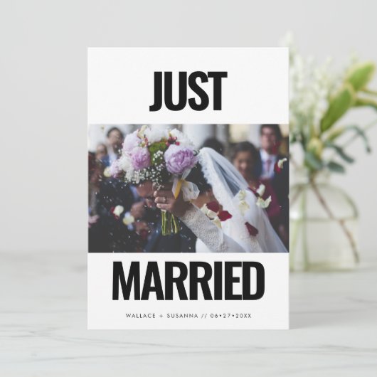 Net getrouwd Eenvoudige minimalistische trouwfoto Aankondiging (Staand voorkant)