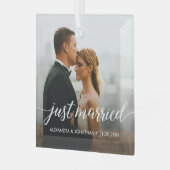 Net getrouwd eerste kerst aangepaste foto namen glas ornament (Voorkant links)