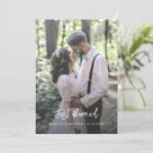 Net getrouwd Elegant bloemenscript trouwfoto Aankondiging (Staand voorkant)