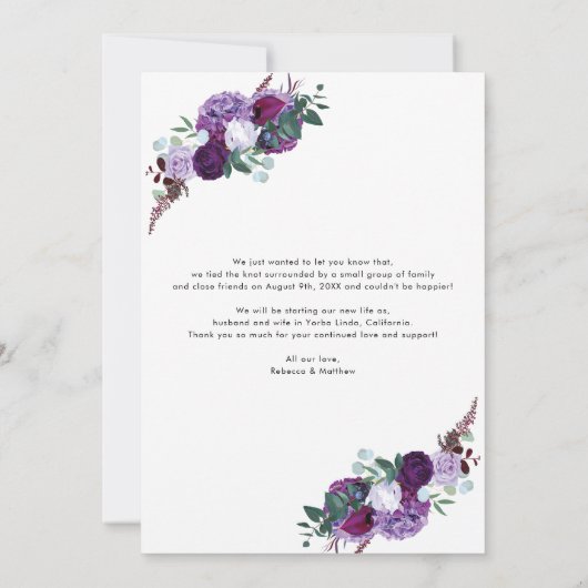 Net getrouwd Elegant bloemenscript trouwfoto Aankondiging (Achterkant)