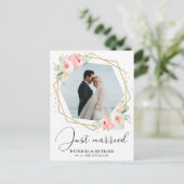 Net getrouwd Elegant Floral Eloped aankondiging Briefkaart (Staand voorkant)