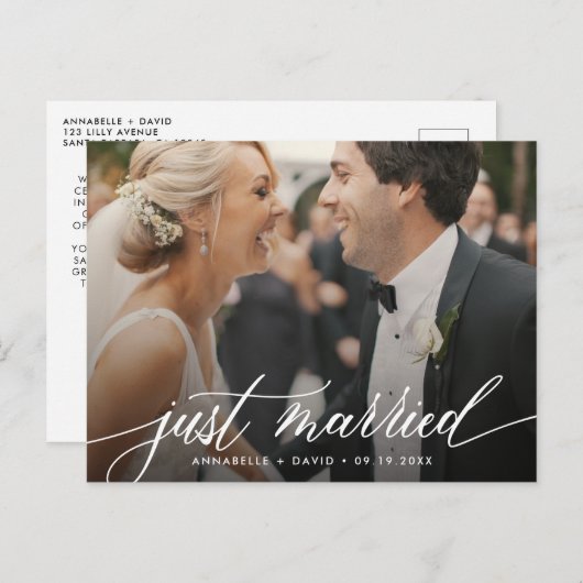 Net getrouwd Elegant Foto Bruiloft Briefkaart (Voorkant / Achterkant)