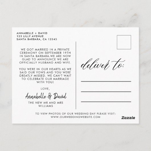 Net getrouwd Elegant Foto Bruiloft Briefkaart (Achterkant)