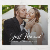 Net getrouwd Elegant Foto Bruiloft Sparkling Wijnetiket (Enkel label)