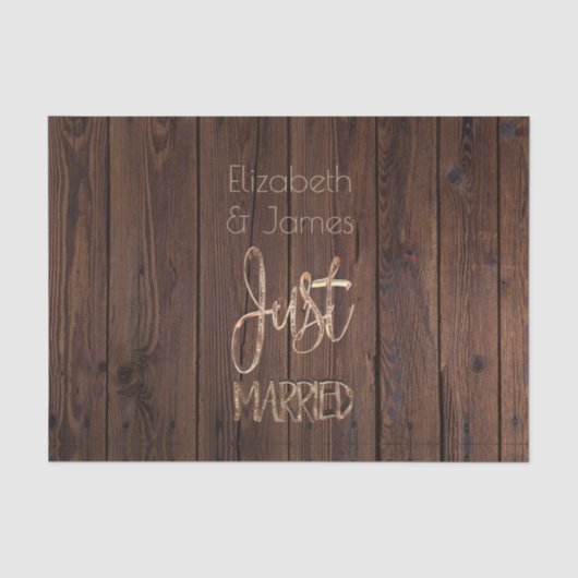 Net getrouwd Elegant Goud Typografie Rustiek Bruin Tissuepapier (Voorkant)
