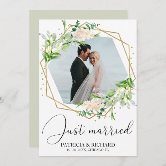 Net getrouwd Elegant Greenery Eloped aankondiging (Voorkant / Achterkant)