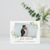 Net getrouwd Elegant Greenery Eloped aankondiging Briefkaart (Staand voorkant)