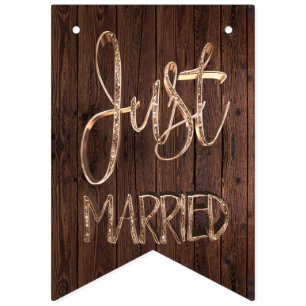 Net getrouwd Elegant Hout Goud Typografie bruiloft Vlaggetjes