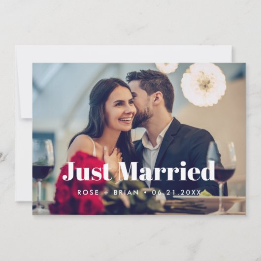Net Getrouwd Elegant Script Bruiloft Aangepaste Fo Aankondiging (Voorkant)