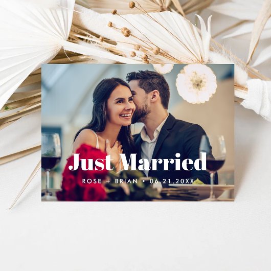 Net Getrouwd Elegant Script Bruiloft Aangepaste Fo Aankondiging