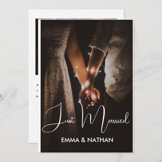 Net getrouwd Elegant Script bruiloft foto aankondi Aankondiging (Voorkant / Achterkant)