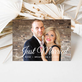 Net getrouwd Elegant Script Wedding Custom Foto Aankondiging