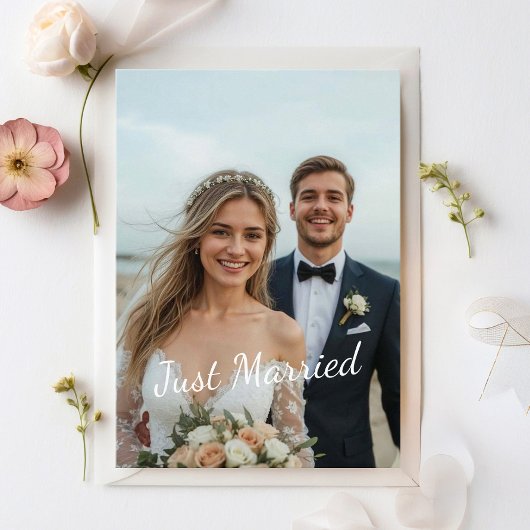 Net getrouwd Elegant Wedding Photo Aankondiging Briefkaart