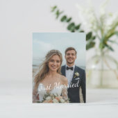 Net getrouwd Elegant Wedding Photo Aankondiging Briefkaart (Staand voorkant)