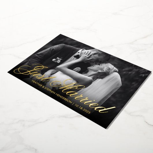 Net Getrouwd | Elegante Fototrouwkaart  Folie Uitnodiging (Gedraaid)