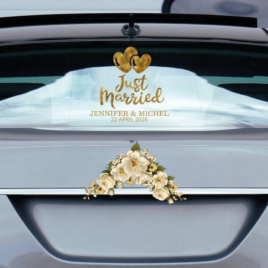 Net getrouwd elegante gouden schrift huwelijksauto raamsticker