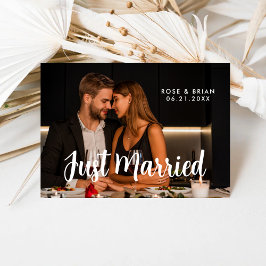 Net Getrouwd Elegante Romantische Trouwfotokaart Aankondiging