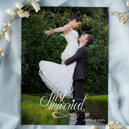 Net Getrouwd Elegante Script Foto's Huwelijk Aankondiging