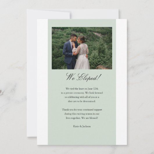 Net getrouwd Elopement trouwfoto aankondiging (Achterkant)