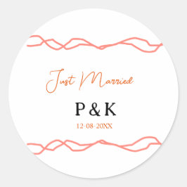 Net getrouwd en voeg de naam van het paar toe datu ronde sticker