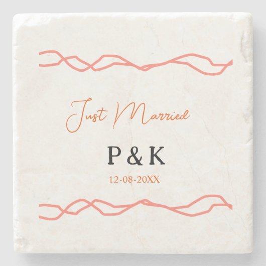 Net getrouwd en voeg de naam van het paar toe datu stenen onderzetter (Voorkant)
