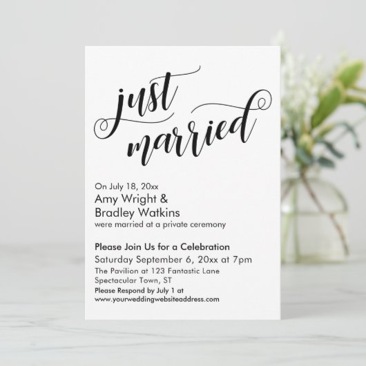 Net Getrouwd Fancy Script Huwelijksfeest Na De Bru Kaart (Staand voorkant)