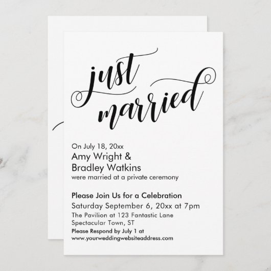 Net Getrouwd Fancy Script Huwelijksfeest Na De Bru Kaart (Voorkant / Achterkant)