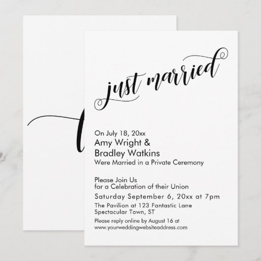 Net Getrouwd Fancy Script Post Huwelijksfeest Vier Kaart (Voorkant / Achterkant)