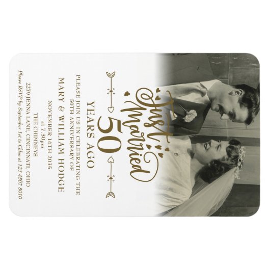 Net getrouwd Foto 50e bruiloft Jubileum Magneet (Horizontaal)