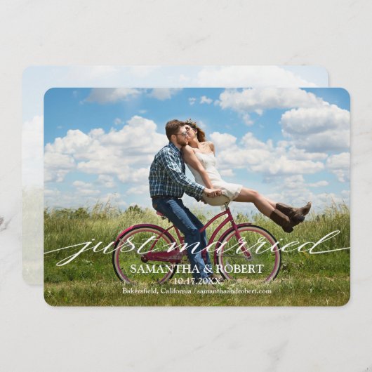 Net getrouwd Foto bruiloft aankondiging uitnodigin (Voorkant / Achterkant)