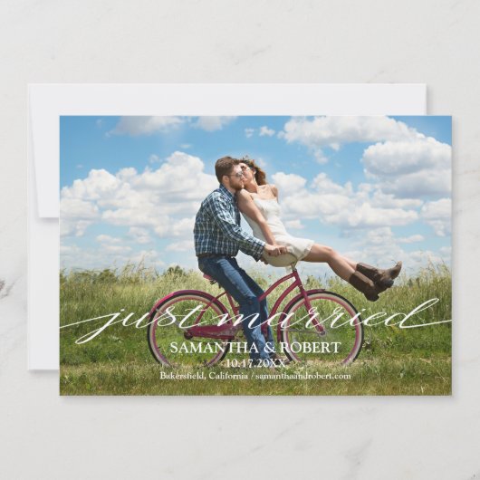 Net getrouwd Foto bruiloft aankondiging uitnodigin (Voorkant)