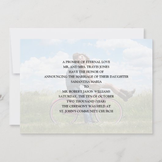 Net getrouwd Foto bruiloft aankondiging uitnodigin (Achterkant)