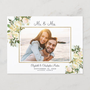 Net getrouwd Foto Elopement Floral Elegant Rozen Uitnodiging Briefkaart