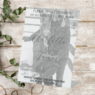 Net getrouwd Foto Gast Boek Tafelblad Sign Reclamebord Met Voetstuk