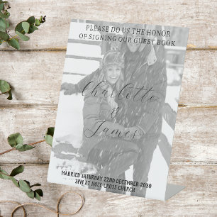 Net getrouwd Foto Gast Boek Tafelblad Sign Reclamebord Met Voetstuk