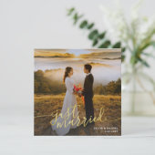 Net getrouwd foto gouden type bruiloft aankondigin kaart (Staand voorkant)