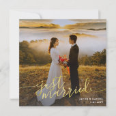 Net getrouwd foto gouden type bruiloft aankondigin kaart (Voorkant)