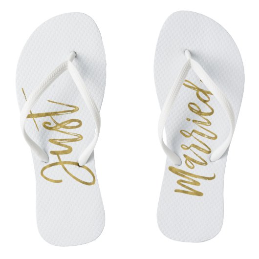 Net getrouwd Gold Foil Bride Teenslippers (Voetbed)
